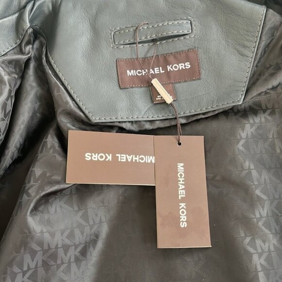 NWT MICHAEL KORS MENS Genuine Lambskin Leather dark gray Racer 💗💗💗💗💗💗 - Picture 8 of 11